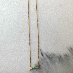 Gold and Turquoise Crescent Pendant Necklace